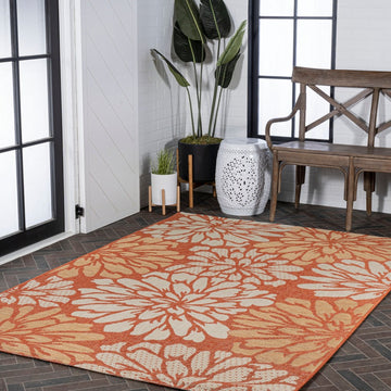 Zinnia Modern Floral Textured Weave Indoor/outdoor Area Rug